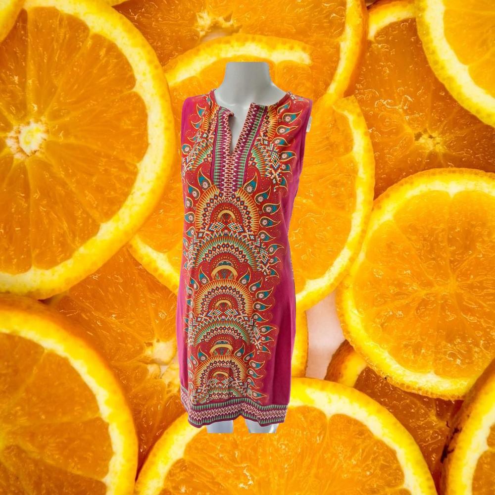 Pink Slimming Dress With Colorful Geometric‎ Design Size S